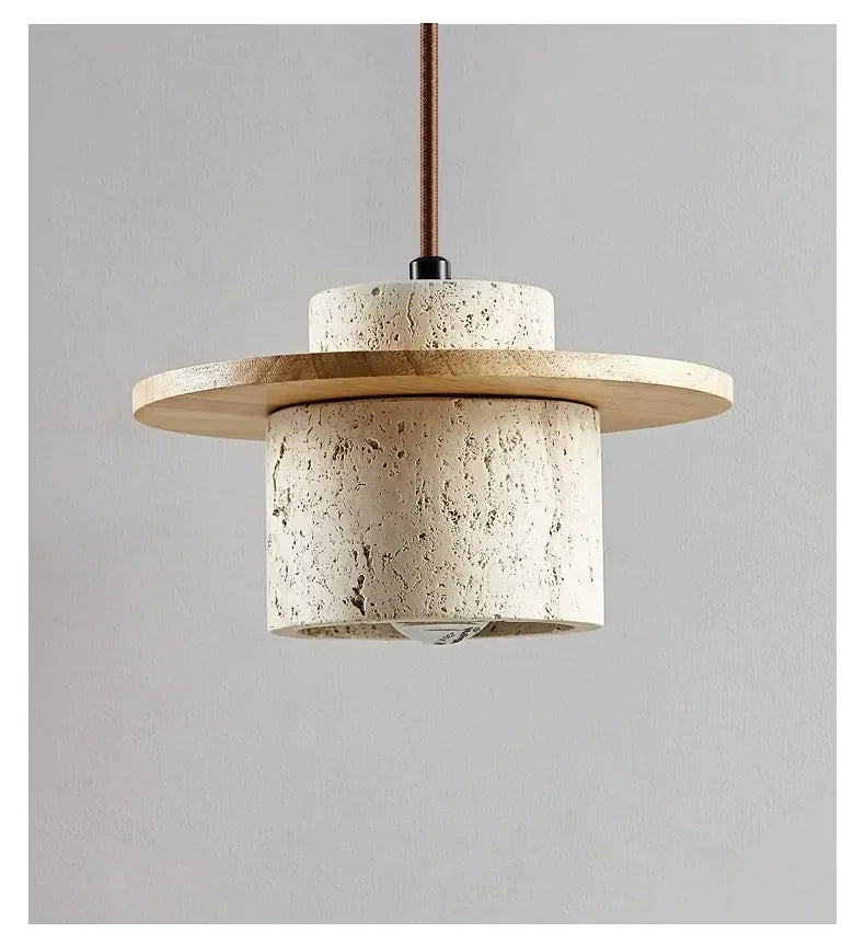 High Quality Stone Pendant Light Indoor LED Walnut/Log Yellow Travertine Chandelier Parlor Bedroom Cafe Bar Hanging Light — image 18