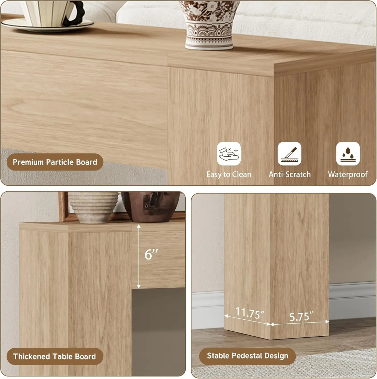 Narrow wood console table for entryway, 43 inches