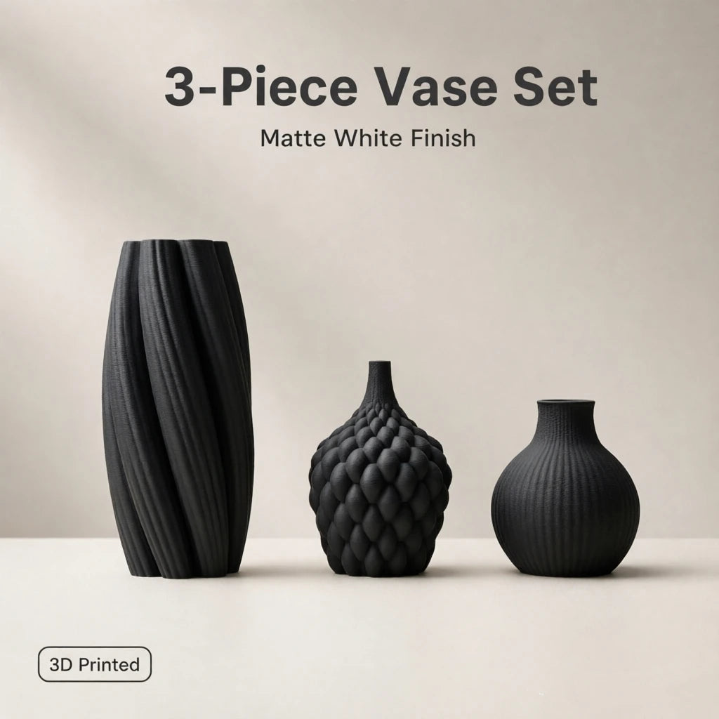Textured Matte PLA 3-Piece Vase Set — Nordic Desktop