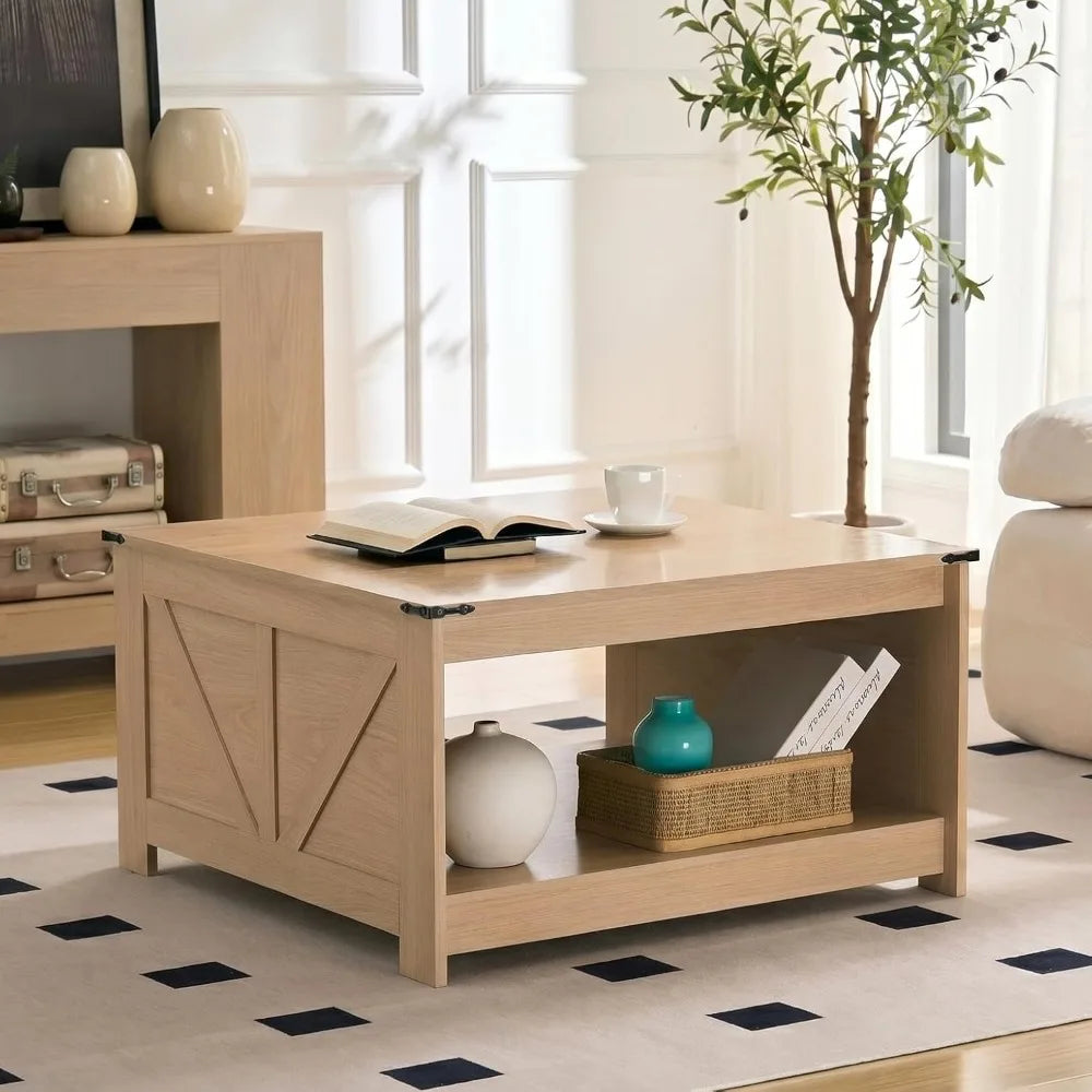 Farmhouse square coffee table in natural oak finish