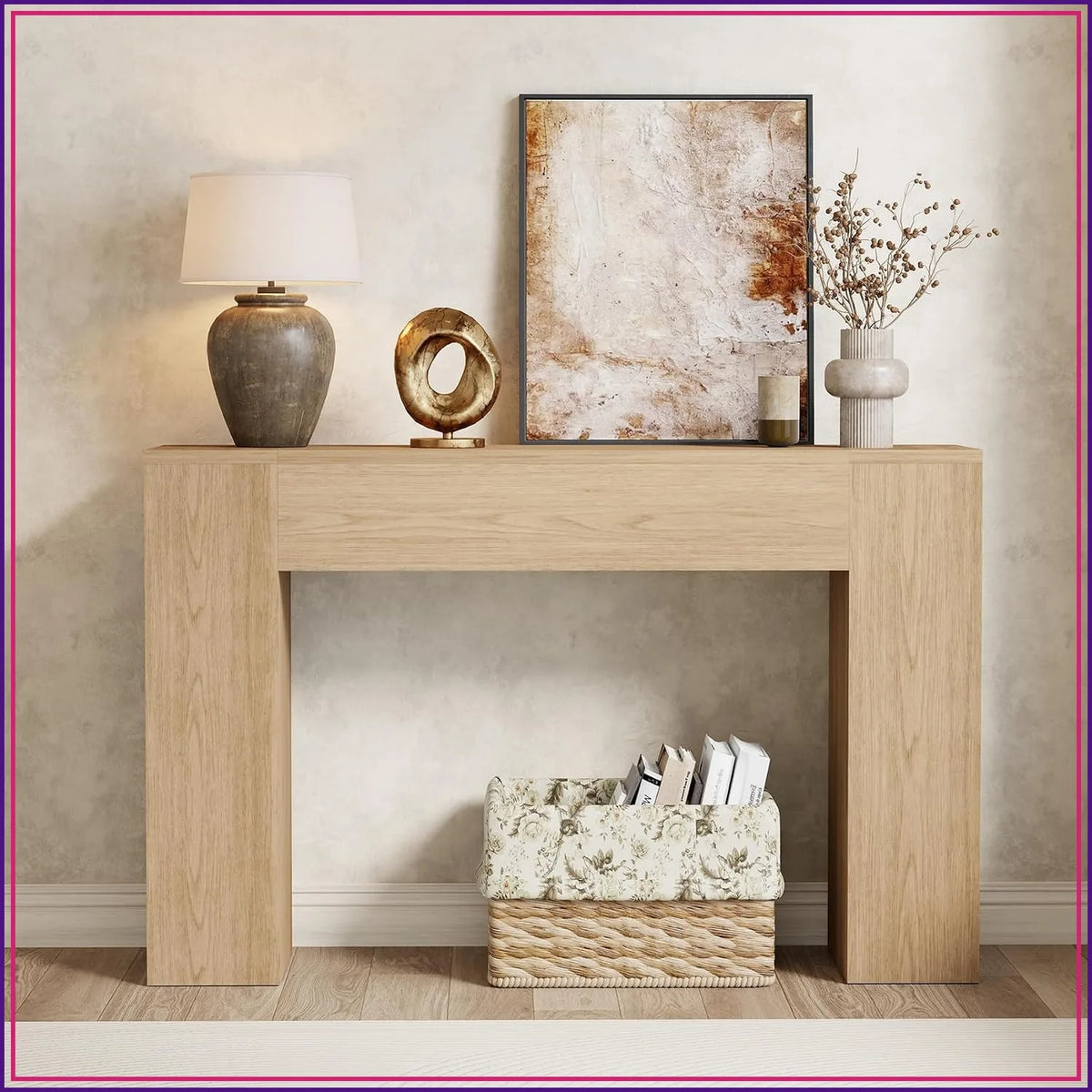 Narrow wood console table for entryway, 43 inches