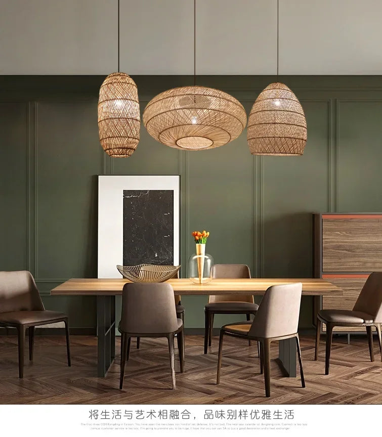 Natural Rattan Lamp Pendant Light New Chinese Style Hand-woven Pendant Light for Living Room Hanging Luminaire Room Decor Light — image 17
