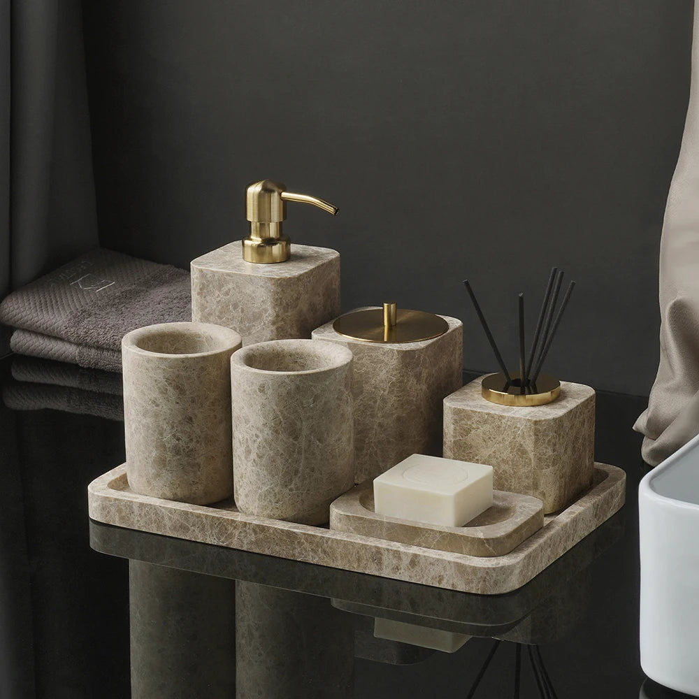 Emperador Marble Bathroom Accessory Set — 8-Piece