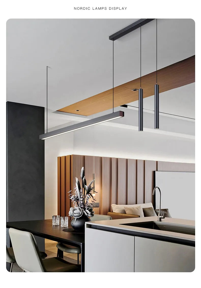 Dining Room Lamp Kitchen Lights Word Long Restaurant Chandelier Modern Minimalist Office Lamps Nordic Bar Island Chandeliers — image 18