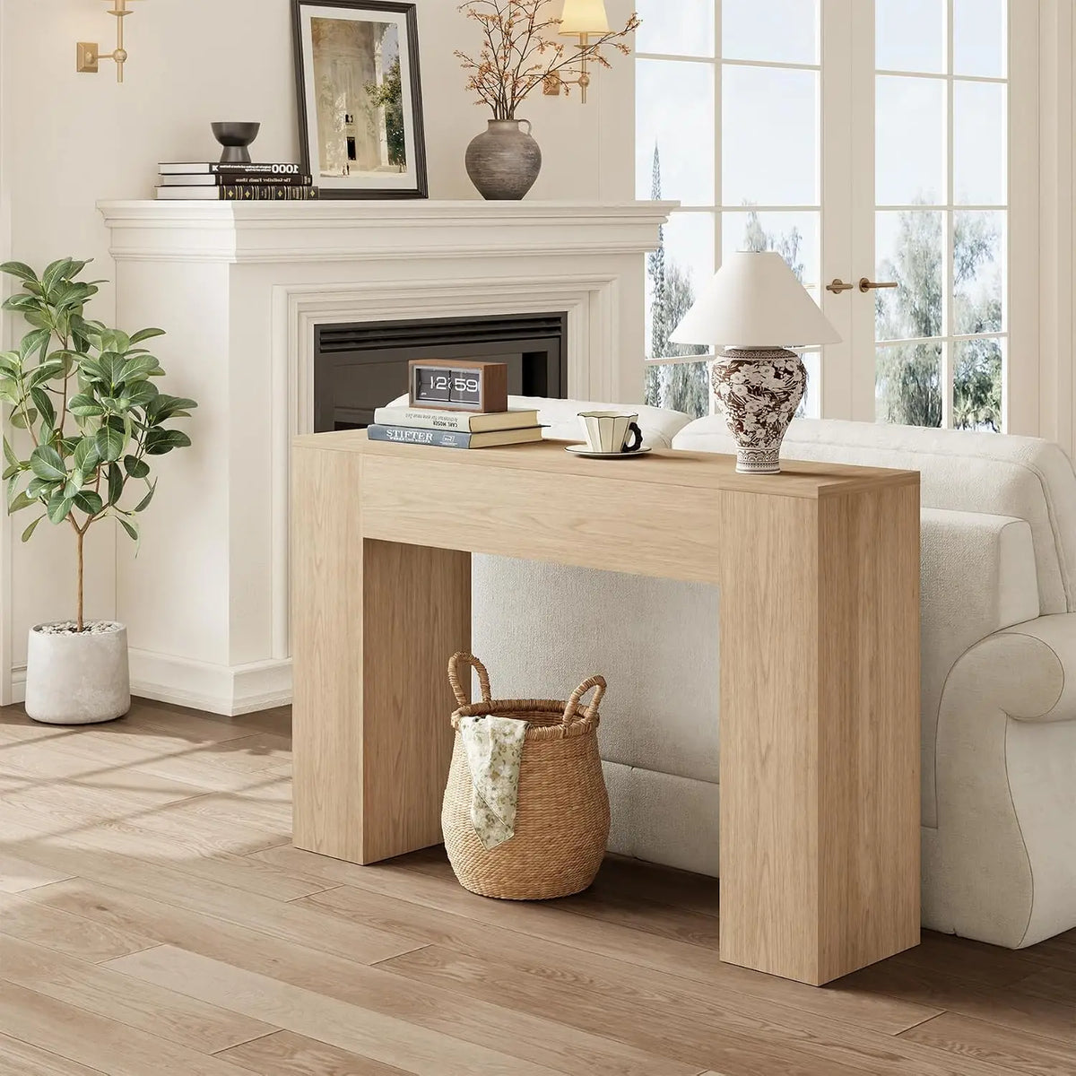Narrow wood console table for entryway, 43 inches