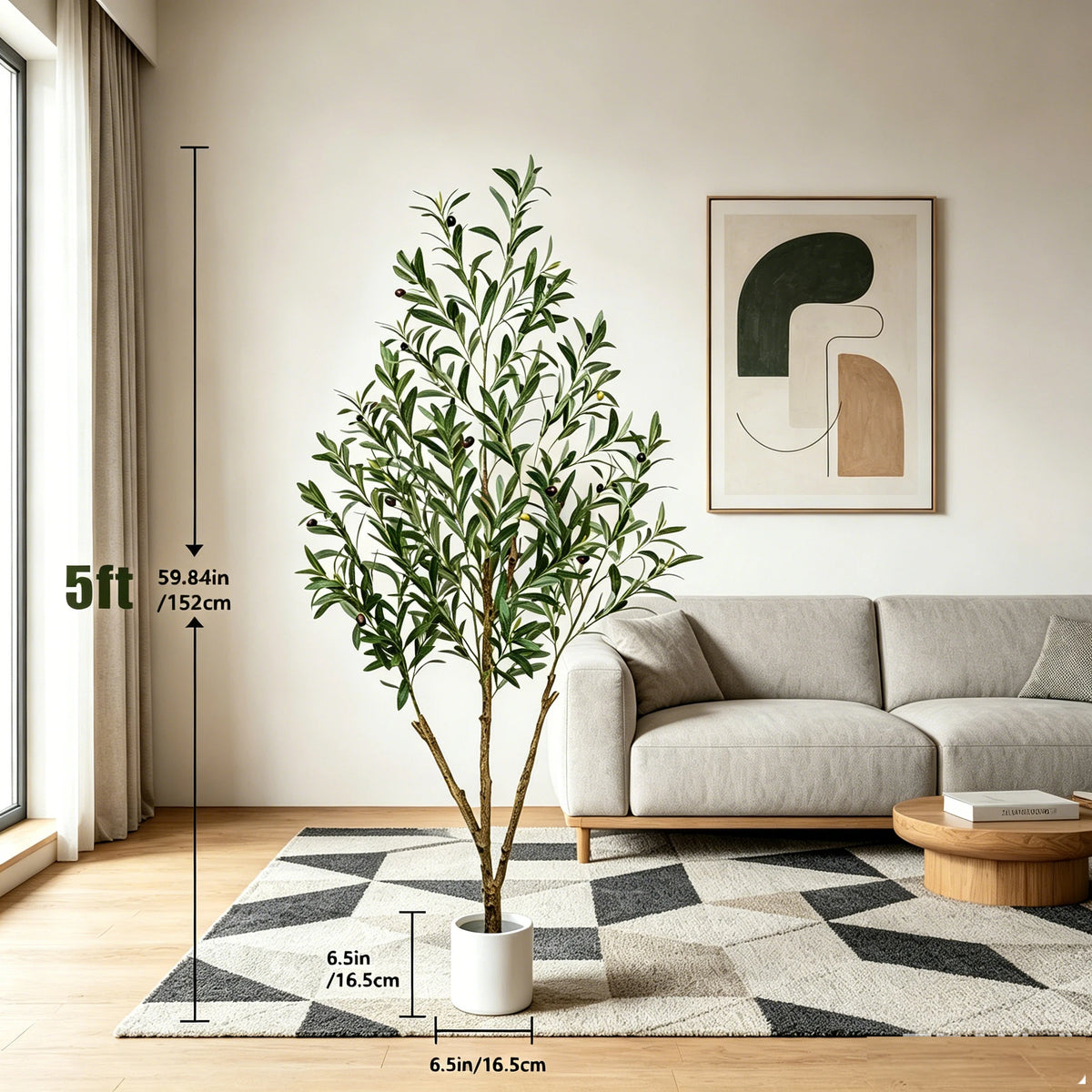 5/6/7ft Olive Trees Artificial Indoor Outdoor Faux Olive Tree with White Tall Planter, Artificial Plants with Natural Wood Trunk and Lifelike Fruits for Home Office Decor — image 16