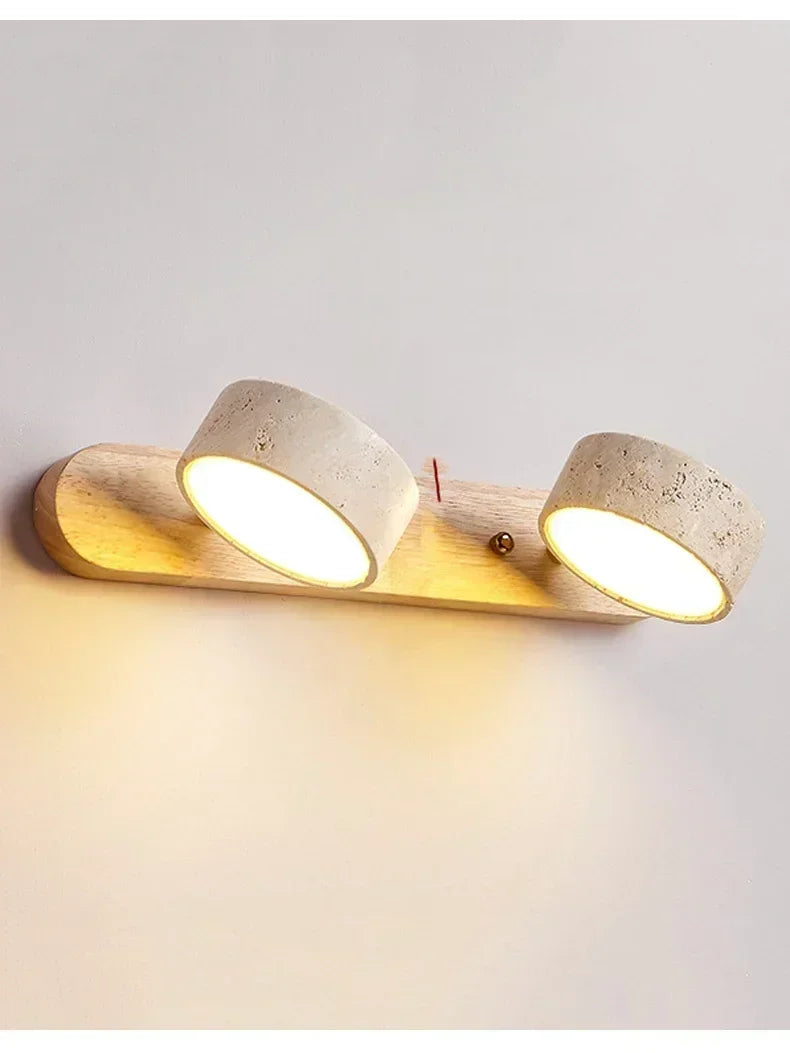 Rotatable limestone LED wall lamp with double-sided vanity mirror light