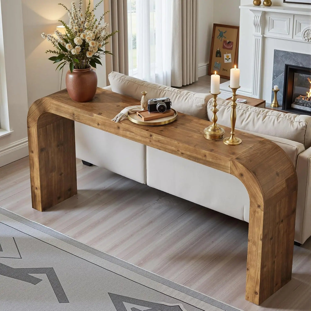 Solid wood waterfall console table with curved corners