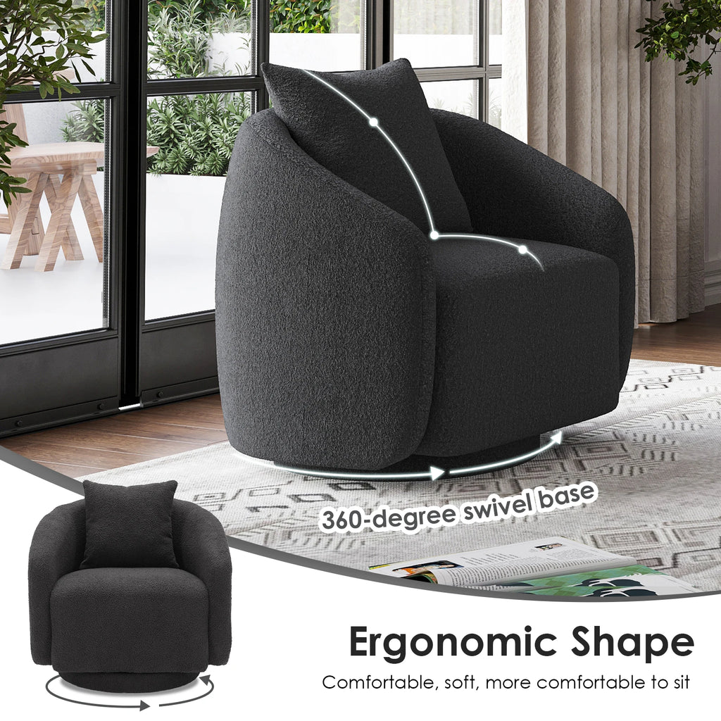 Swivel Barrel Chair with Back Pillow — Teddy Fabric Accent Chair