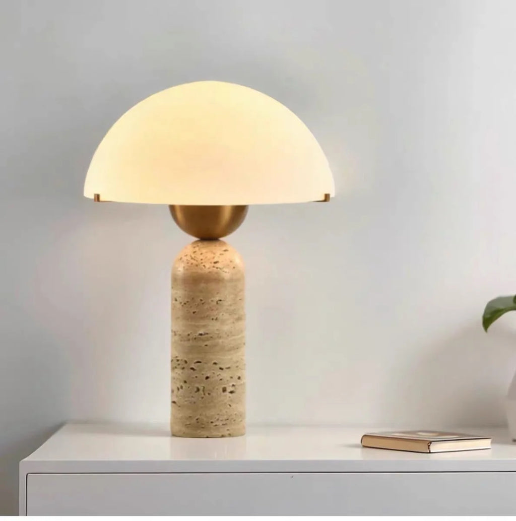 Natural Travertine Table Lamp — American-Style Glass Base
