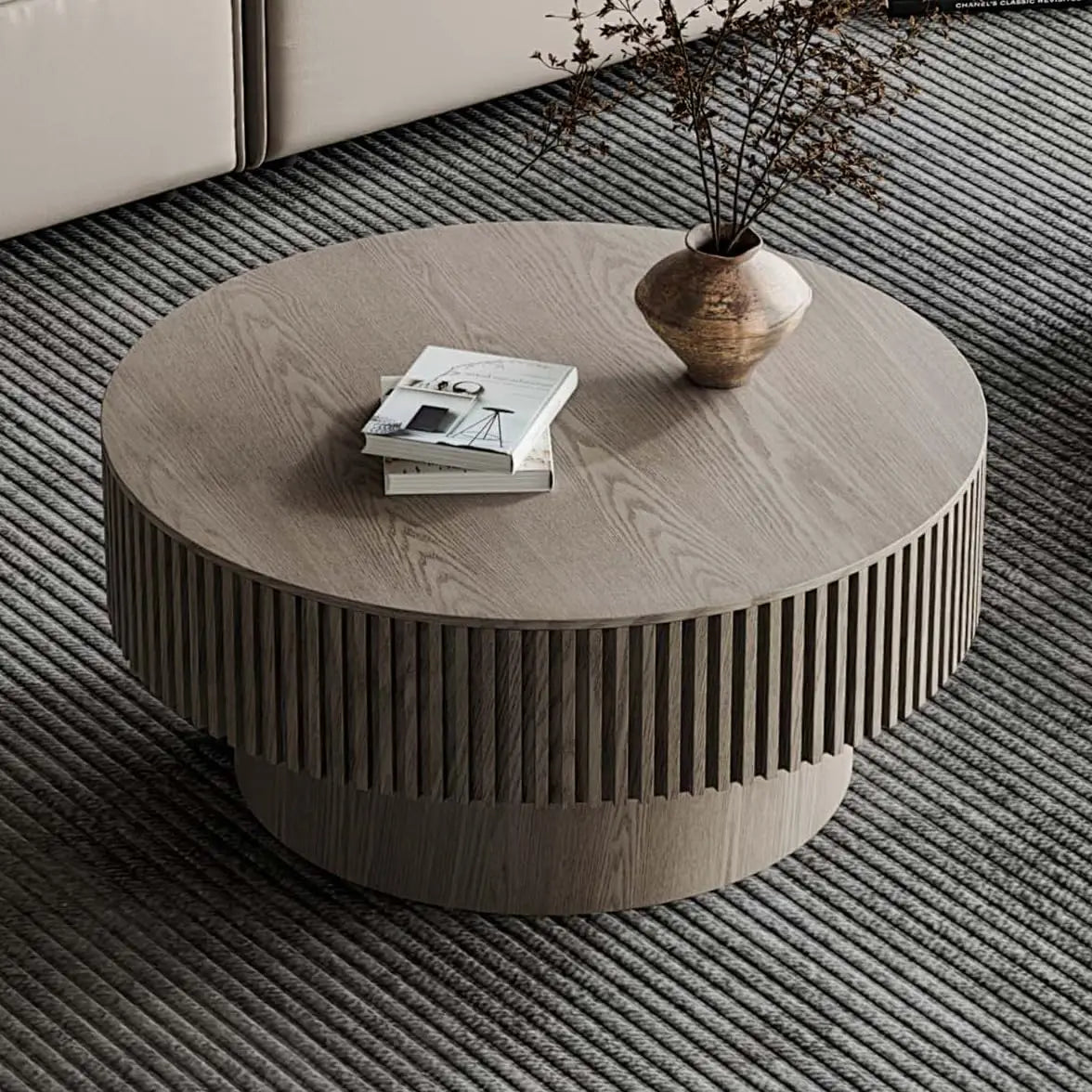 Round Storage Coffee Table - Modern Walnut