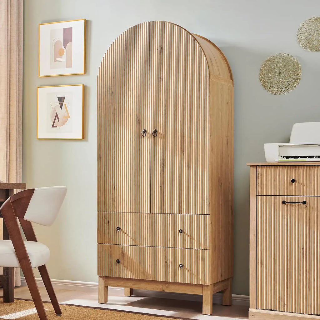 71" Arched Fluted Bathroom Storage Cabinet — Natural