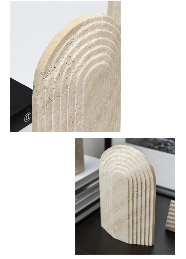 Natural Travertine Stone Archway Ornament — Beige, Antique Finish