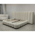 Adjustable upholstered storage bed with teddy fabric in modern bedroom