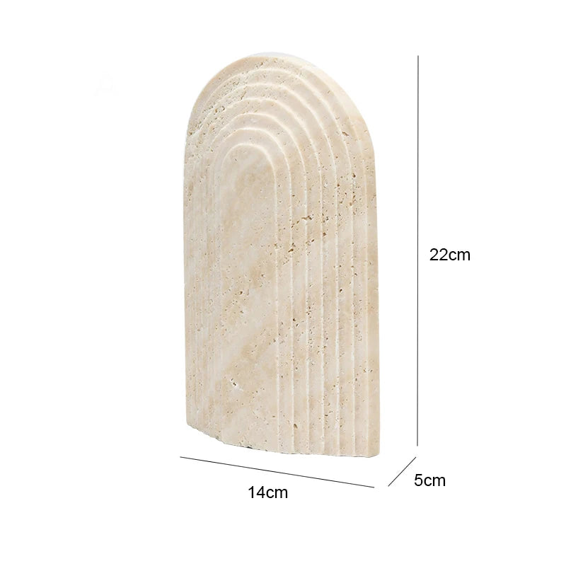 Natural Travertine Stone Archway Ornament — Beige, Antique Finish