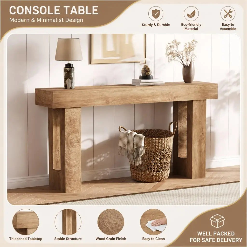 63" Farmhouse Console Table — Natural Wood Sofa Table