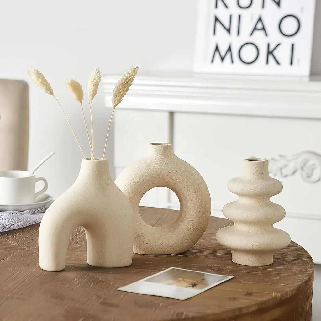 Bohemian Ceramic Vase Set — Black, White & Yellow