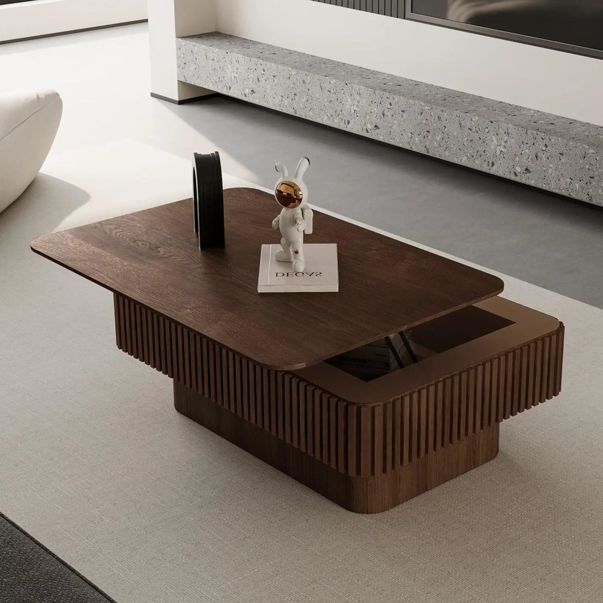 Rectangle Fluted Lift-Top Coffee Table with Storage