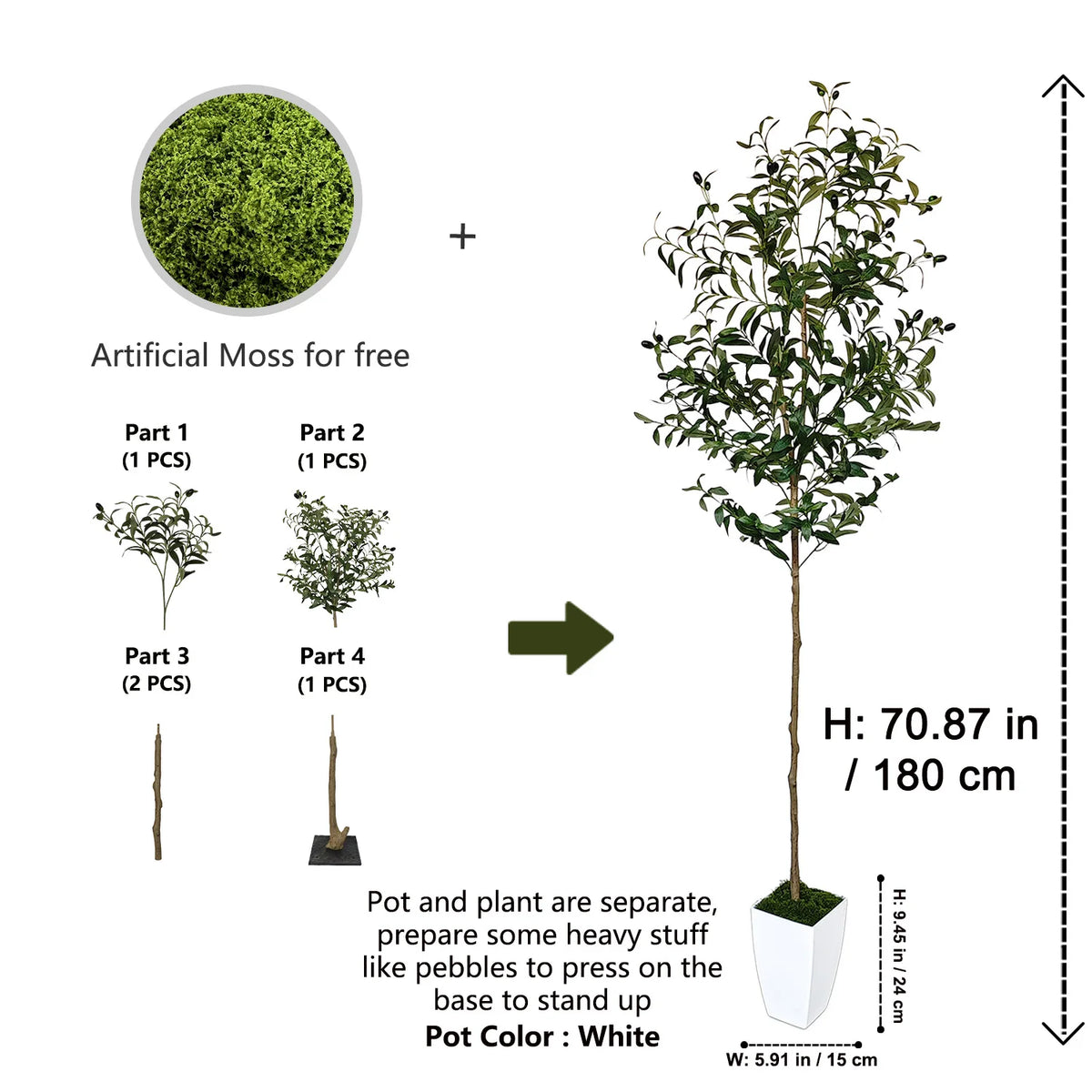 120-180cm Artificial Olive Tree Plant Indoor Outdoor Ornament Fake Plant for Home Garden Balcony Living Room Decoration — image 28