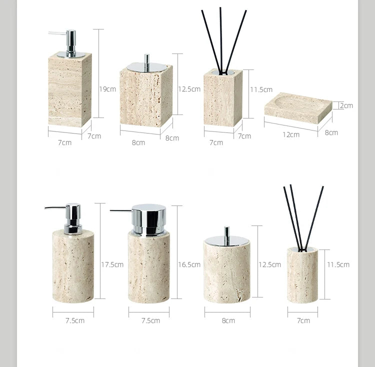 Travertine Bathroom Accessory Set — Vanity Tray & Diffuser, 9-Piece
