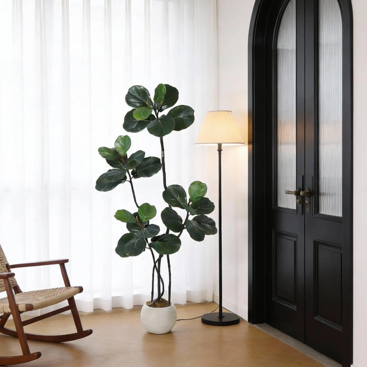 GarveeLife Artificial Ficus Lyrata — White Pot, S-Shape Trunk