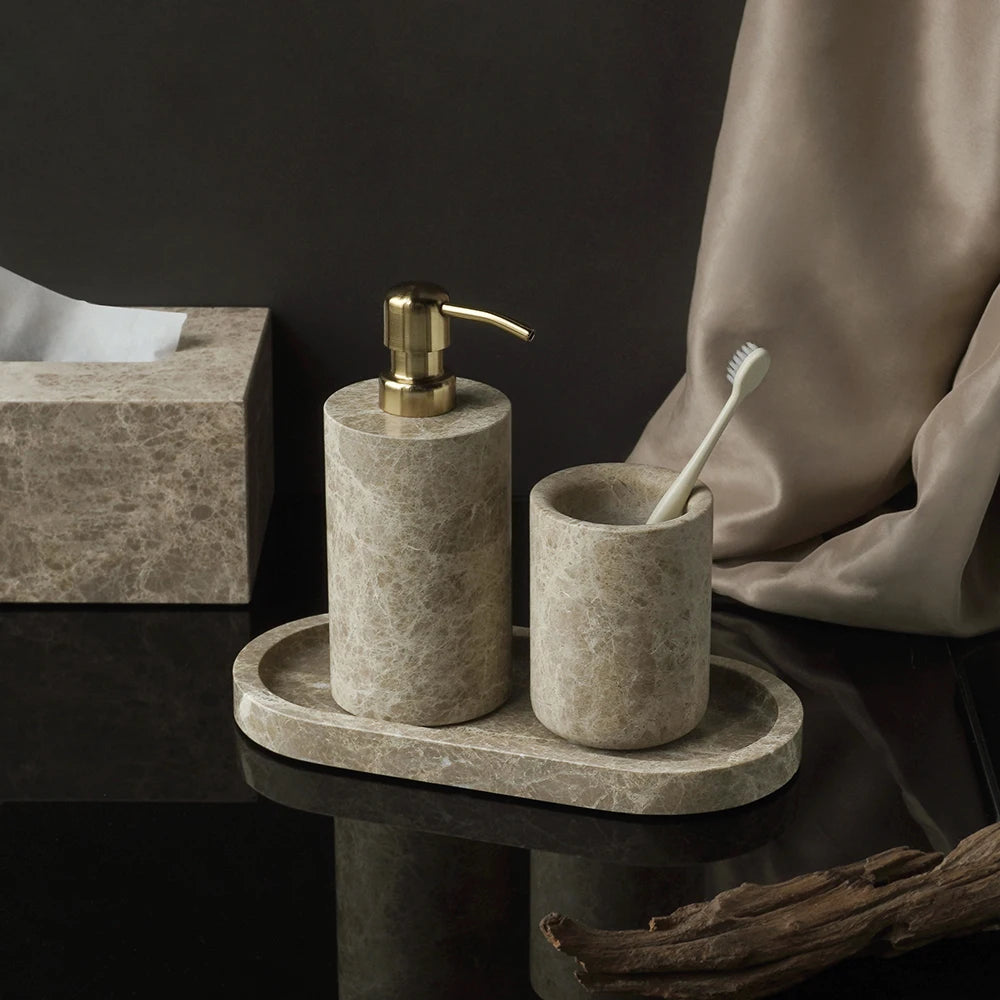 Emperador Marble Bathroom Accessory Set — 8-Piece