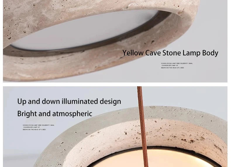 Yellow Travertine Hanging Chandelier — Wabi-Sabi Natural Stone