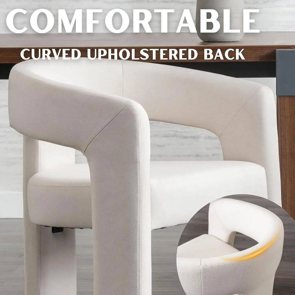 Modern linen-upholstered barrel dining chair with arms