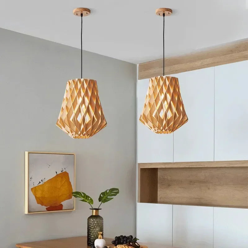 Japanese Style Wooden Birdcage Bar Pendant Light Creative Tatami Lamp Design LED Bedroom Lighting with Shadow Art — image 14