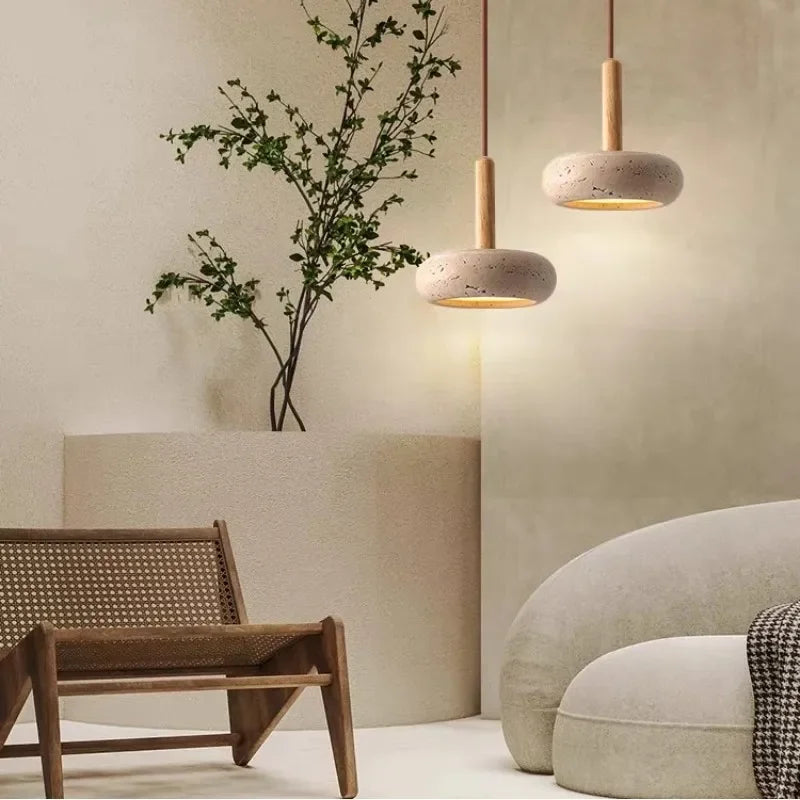 Wabi-sabi Chandelier Nordic Yellow Travertine Bedside  Retro Flying Saucer Restaurant Bar Stone LED — main view