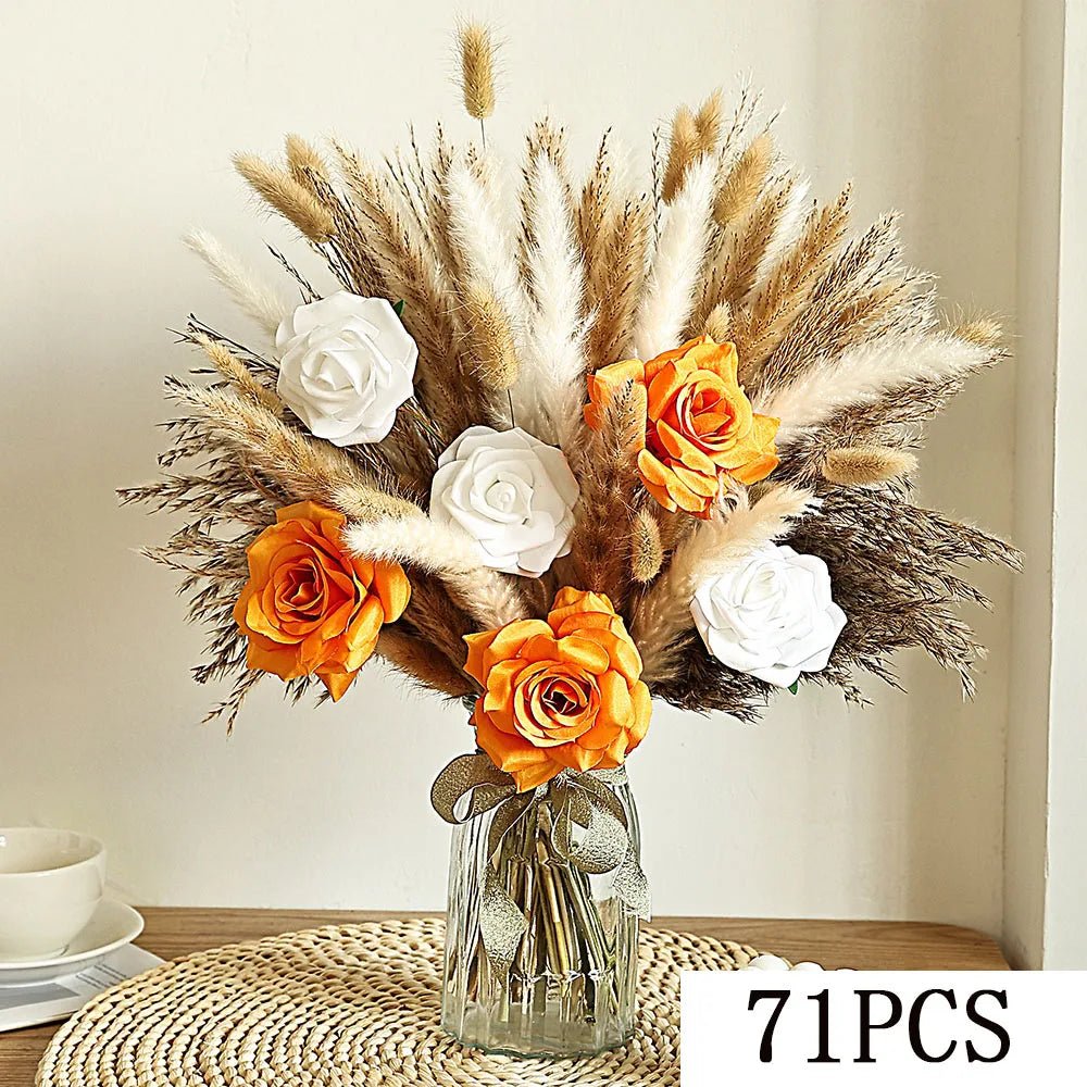 Faux Peony & Pampas Mix Bouquet — Dried-Look Boho Centerpiece