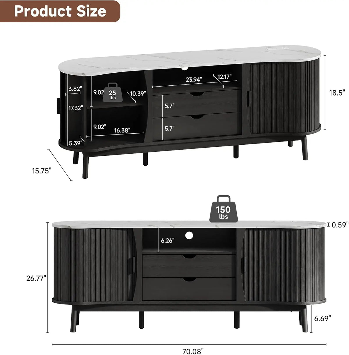 70" Fluted TV Stand — Mid-Century Entertainment Console