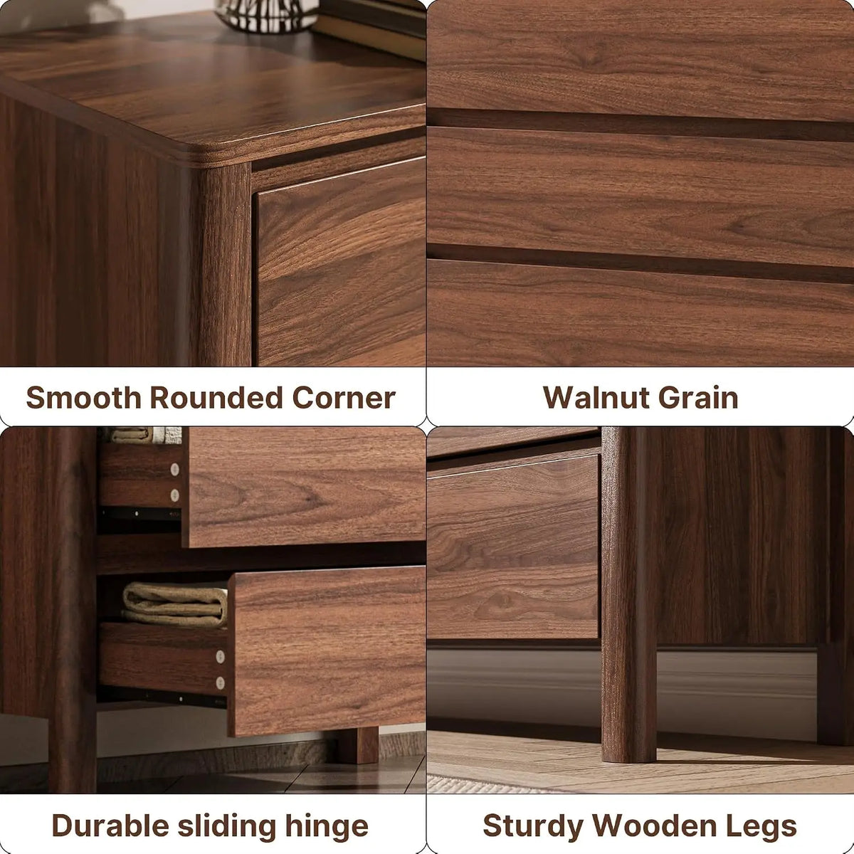 Walnut three-piece dresser and nightstand bedroom set