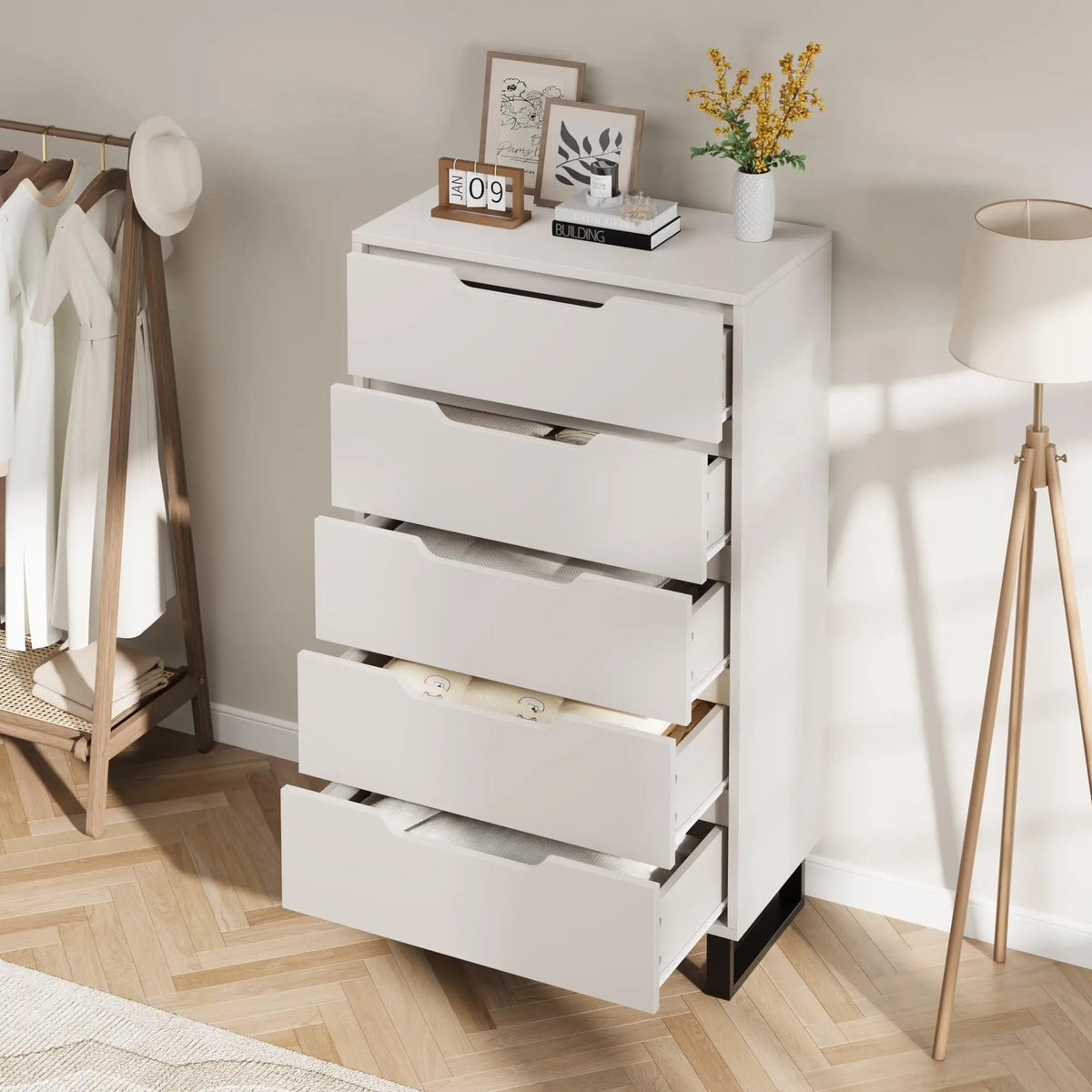 GarveeLife 5-Drawer Tall Dresser — Modern Rustic Bedroom Storage