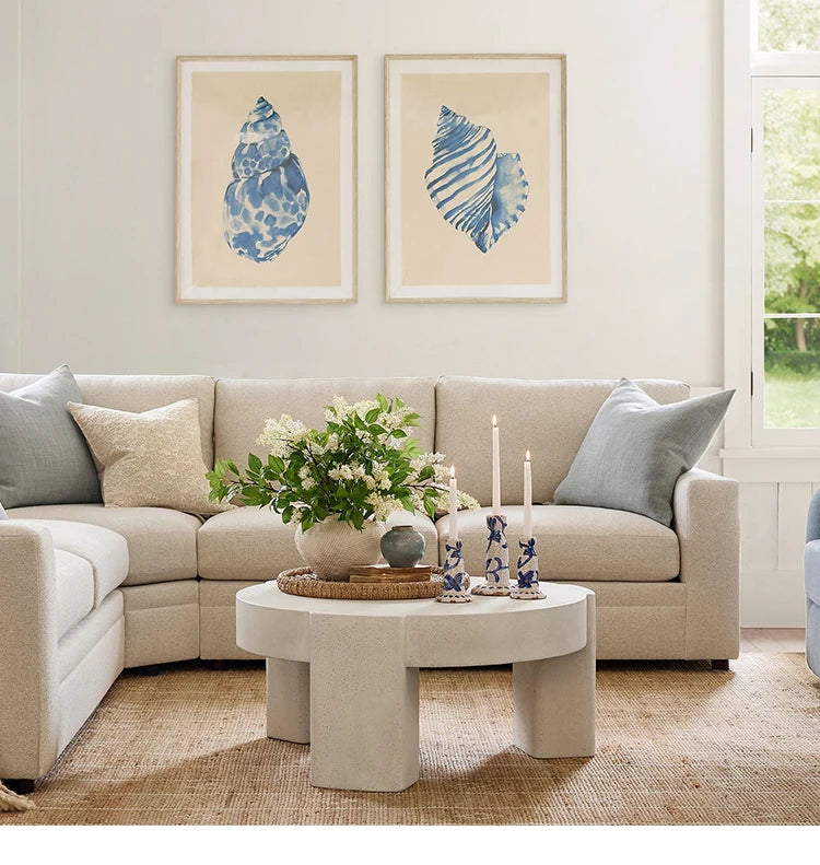 Cream Stone Round Coffee Table - French Minimalist