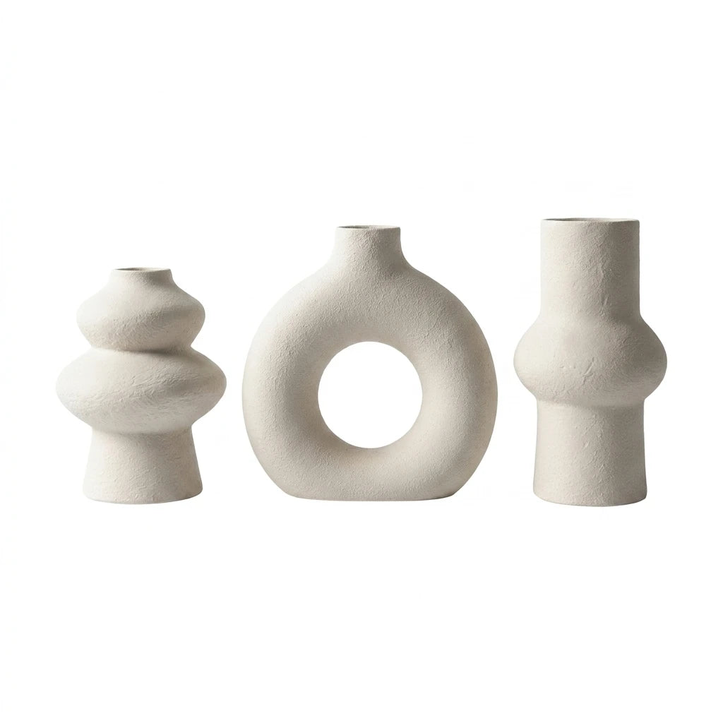 Hollow-Ring Textured 3-Piece Vase Set — Sand Grain PLA