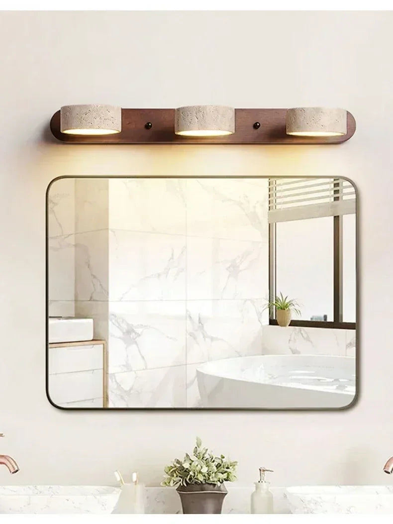 Rotatable limestone LED wall lamp with double-sided vanity mirror light