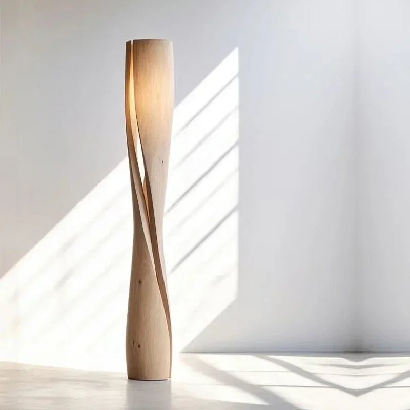 Handmade solid wood floor lamp with wabi-sabi design and LED light