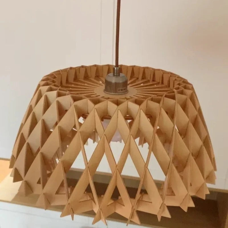 Japanese Style Wooden Birdcage Bar Pendant Light Creative Tatami Lamp Design LED Bedroom Lighting with Shadow Art — close-up detail