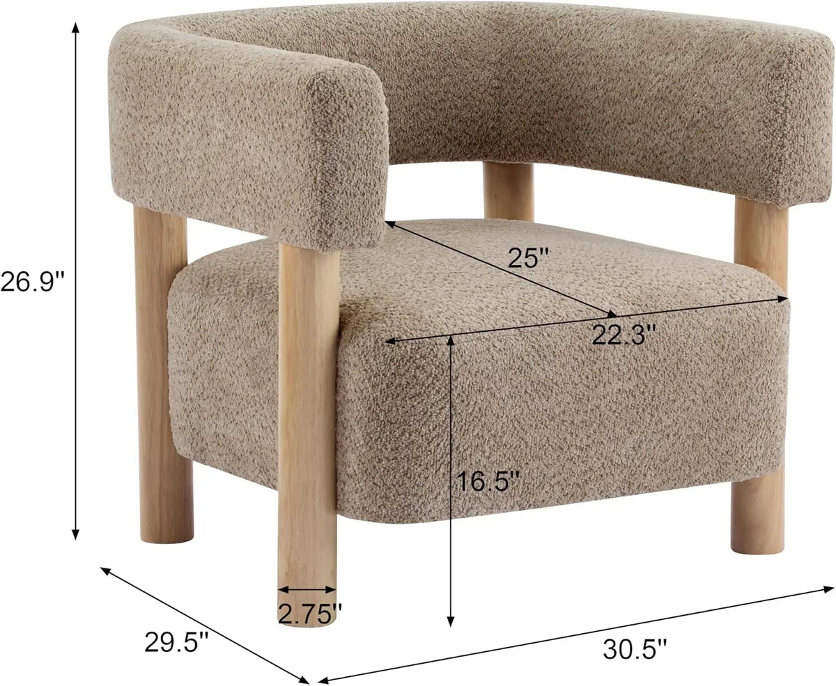 Light Camel Low-Profile Accent Chair — Boucle Reading Chair