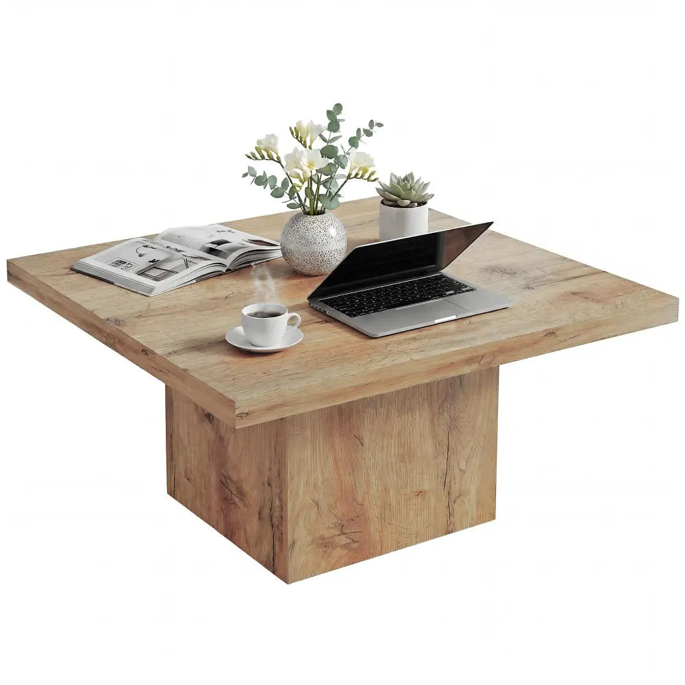 Modern Square Coffee Table — 31.5" Rustic Wood Grain