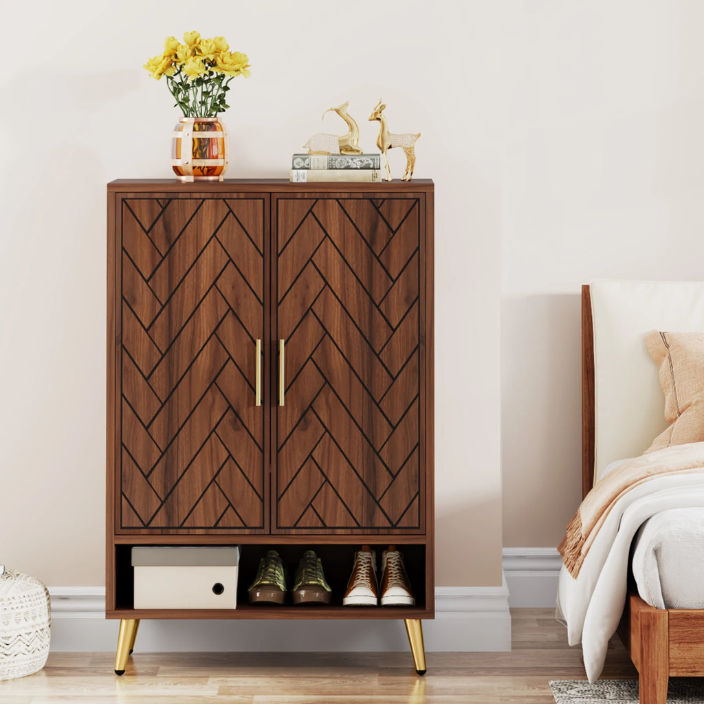 Tribesigns Walnut 6-Tier Shoe Cabinet with Doors