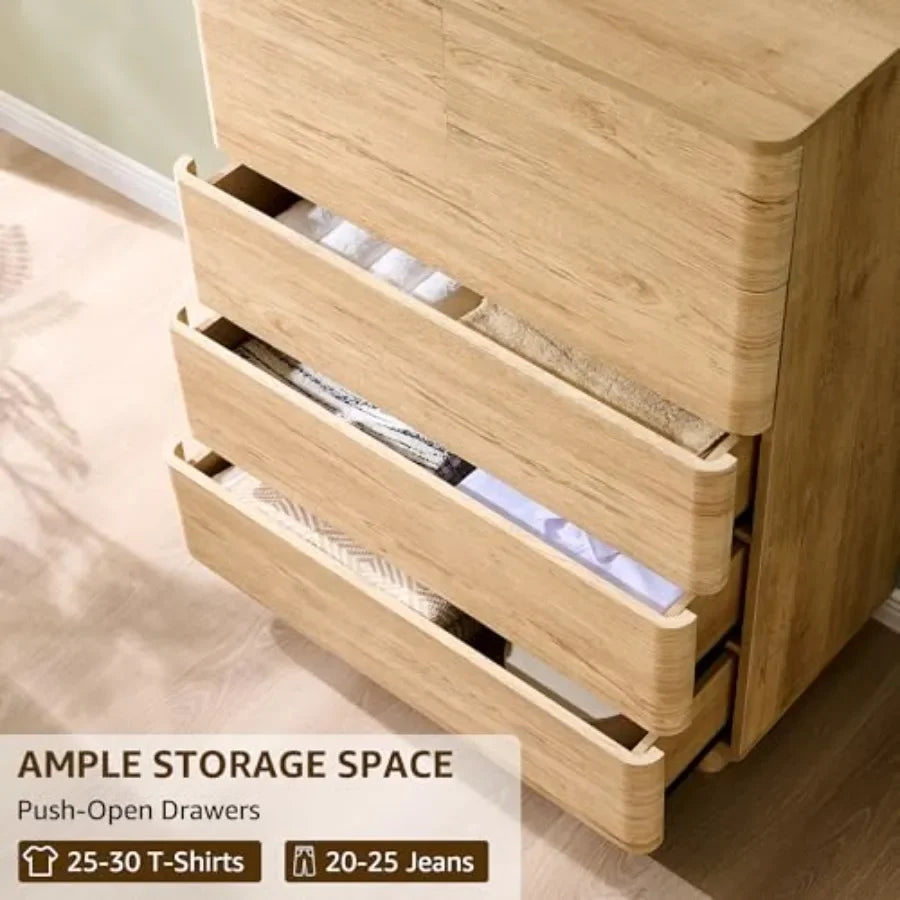 6-Drawer Dresser — 42" Tall Push-to-Open Wood Chest