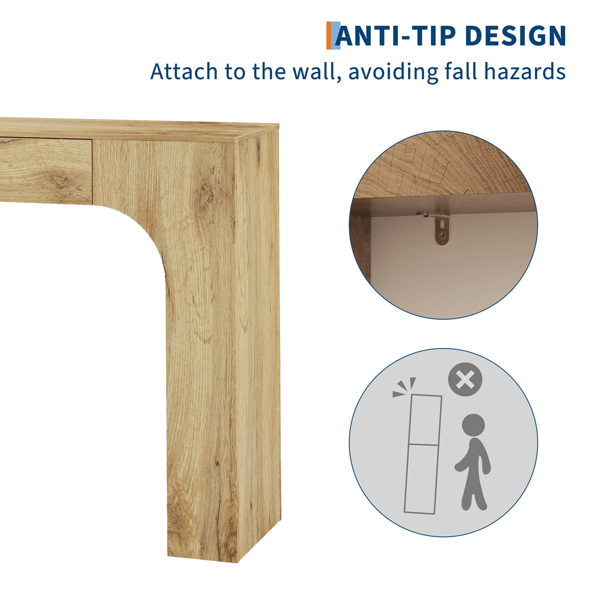 Wooden console table with drawer and industrial farmhouse styling