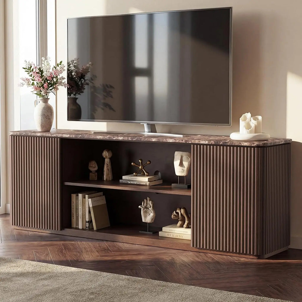 Fluted TV stand with faux marble top for TVs up to 80 inches