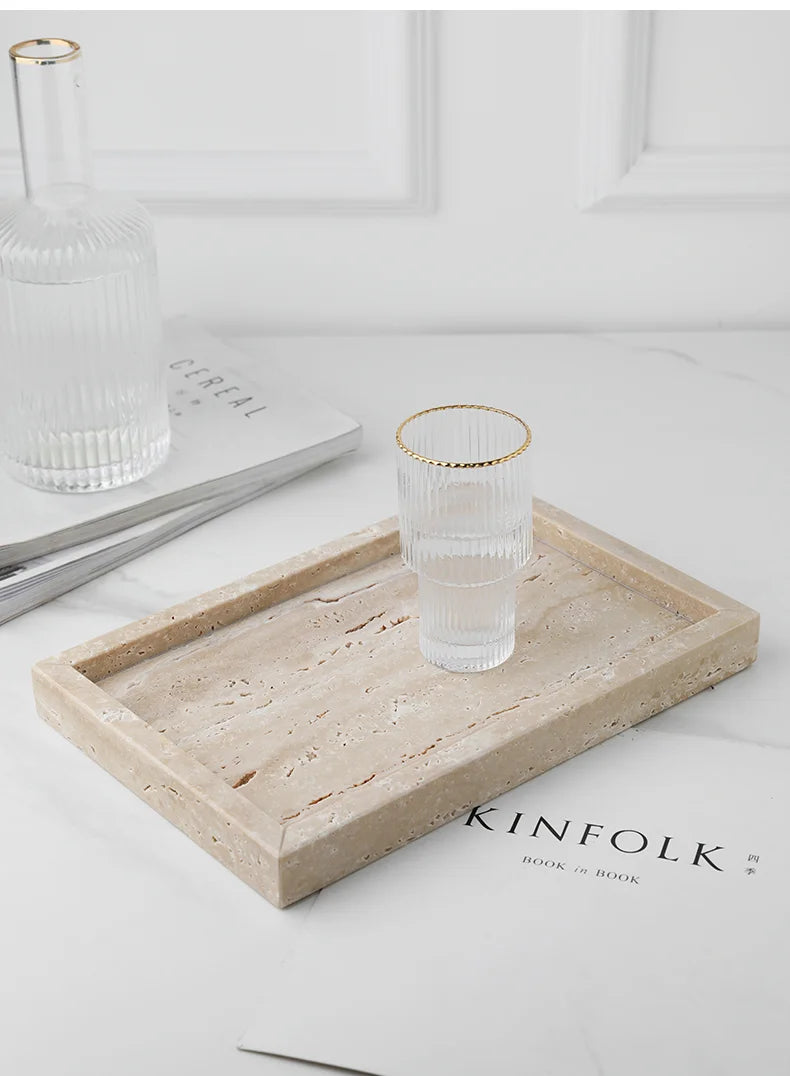 Travertine Vanity Tray — Multi-Size Marble Serving Tray