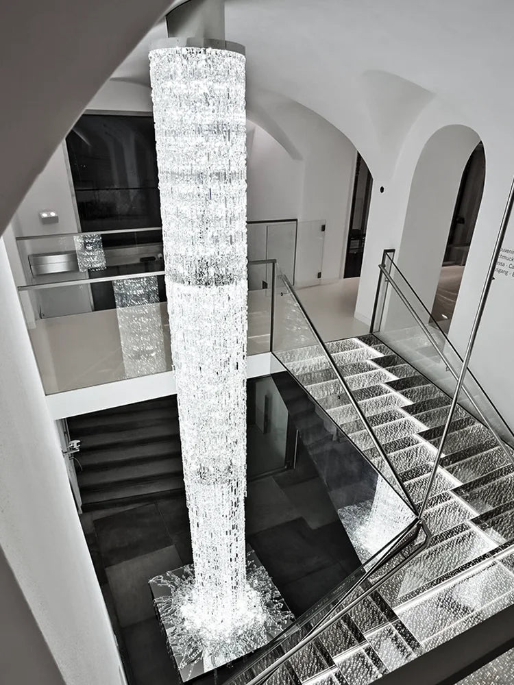 Crystal spiral staircase chandelier with long drop for high ceilings