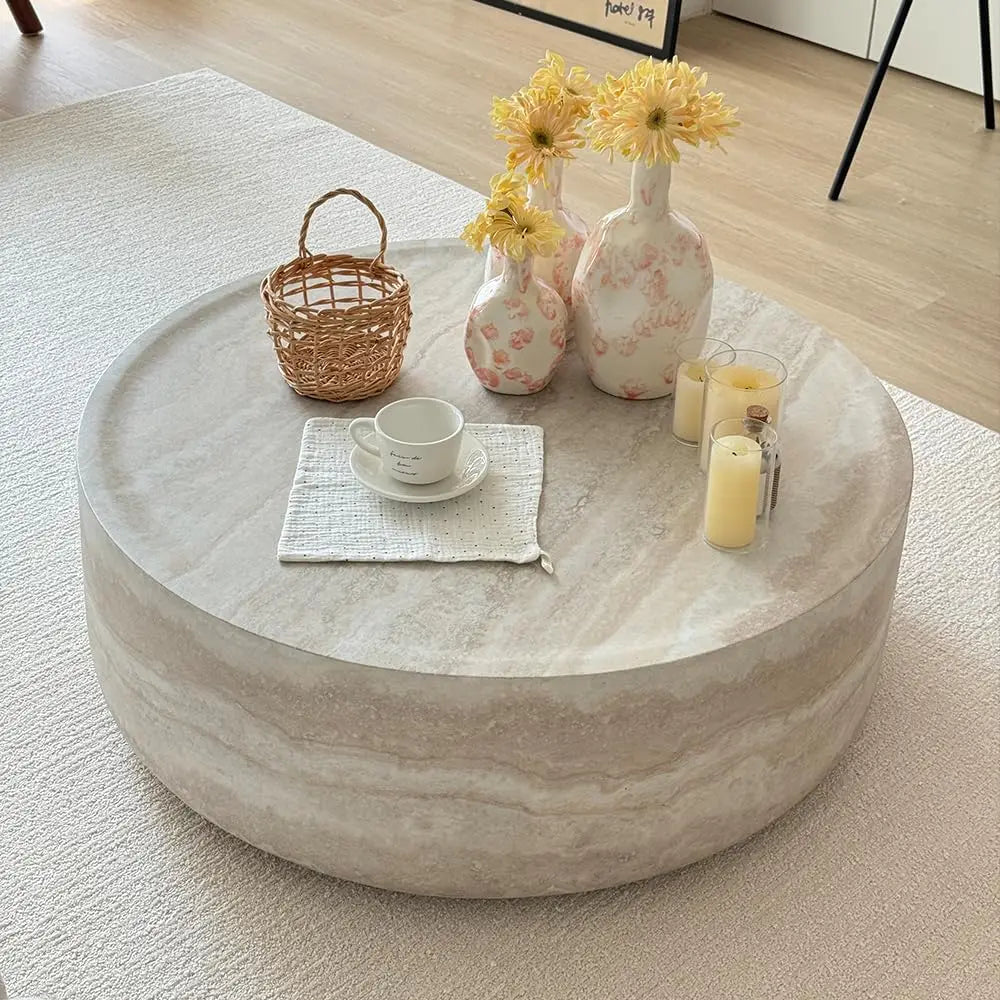 Drum Stone Coffee Table - Faux Marble Modern