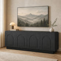 Mid-century arched TV stand with hidden storage