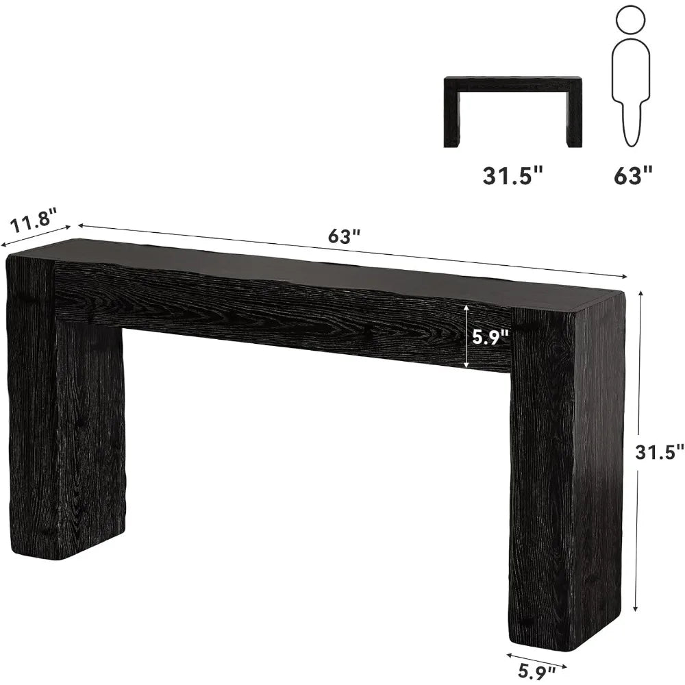 Solid wood console table in black farmhouse silhouette